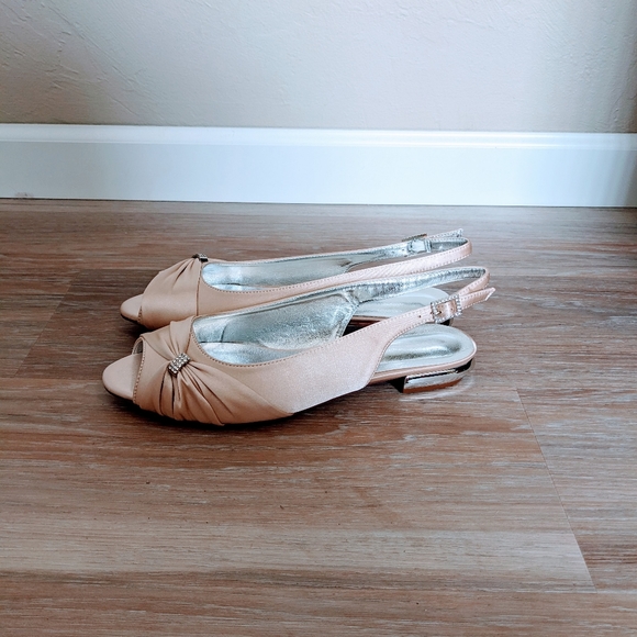 Champagne Peep Toe Slingback Flats - Picture 7 of 12